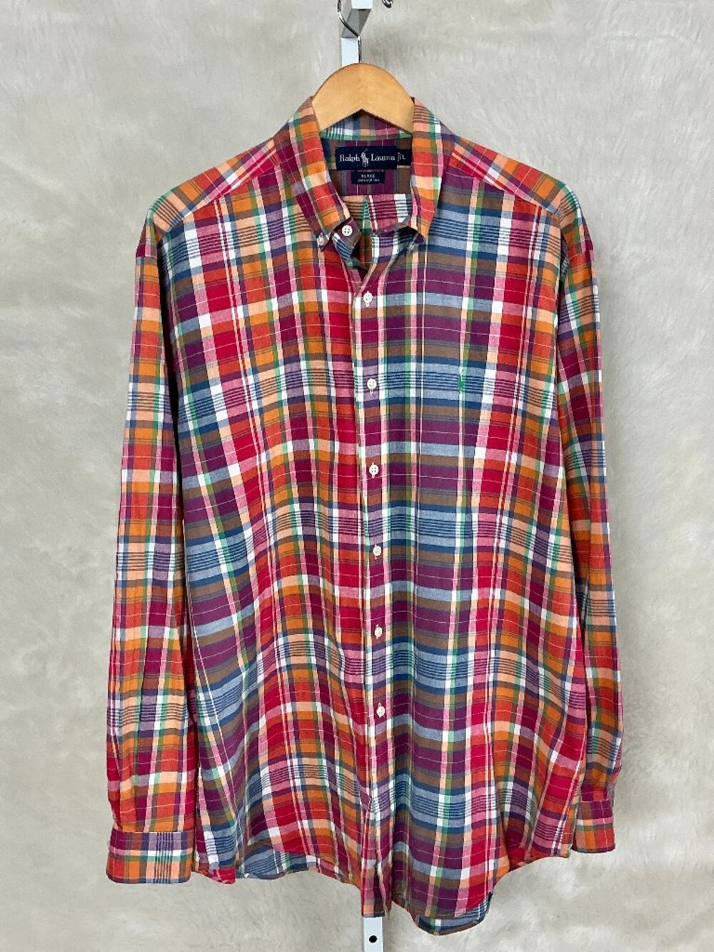 Ralph Lauren Vintage 80s Blake Cotton Madras Plaid Button Down Shirt L